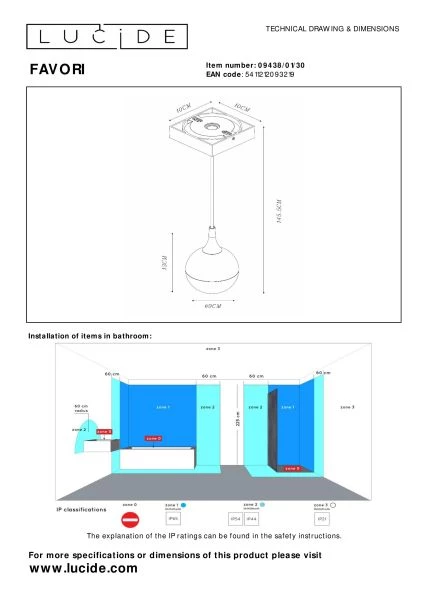 Lucide FAVORI - Suspension Salle de bains - 1xGU10 - IP44 - Noir - technique